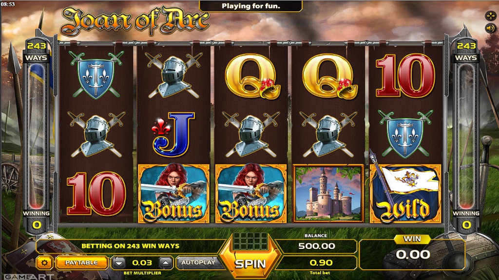 Screenshot of Joan of Arc slot from GameArt