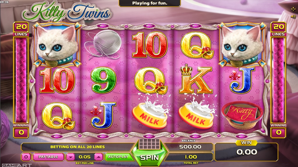 Screenshot of Kitty Twins slot from GameArt