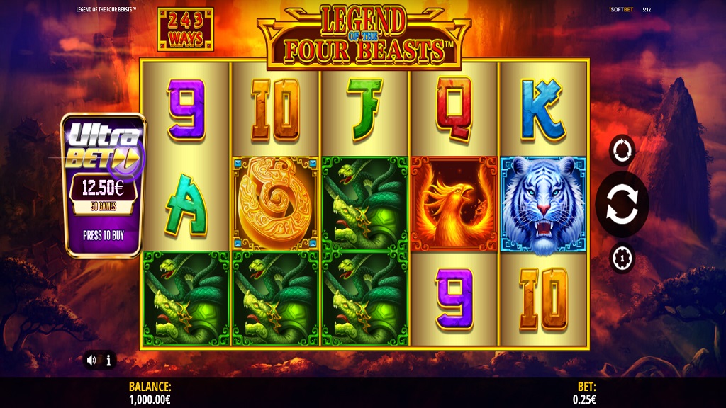 Screenshot of Legend of the Four Beasts slot from iSoftBet