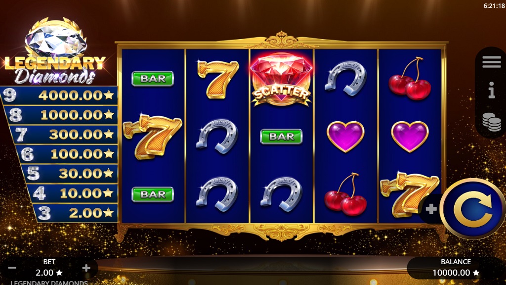 Screenshot of Legendary Diamonds slot from Booming Games