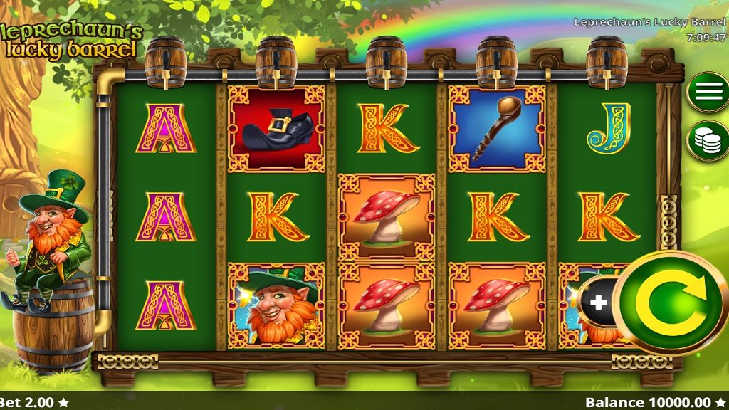 Screenshot of Leprechaun's Lucky Barrel slot from Booming Games