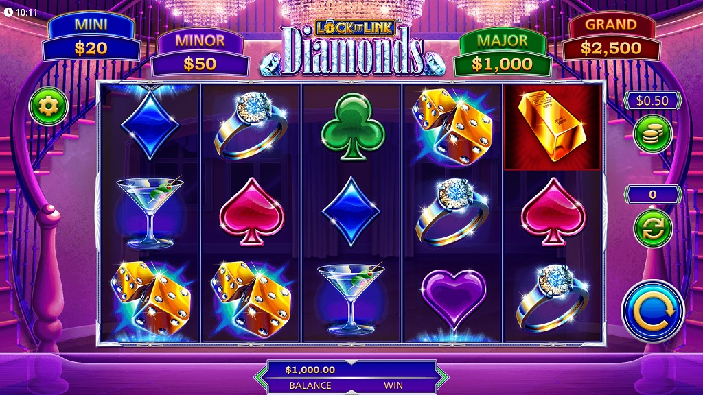 Screenshot of Lock It Link Diamonds slot from SG Gaming