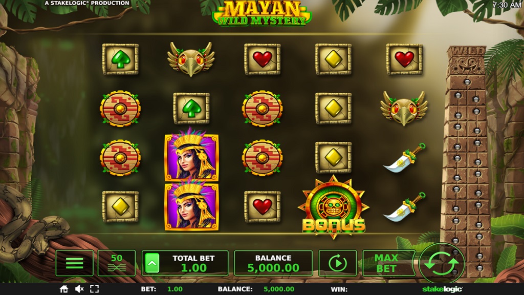 Screenshot of Mayan Wild Mystery slot from StakeLogic