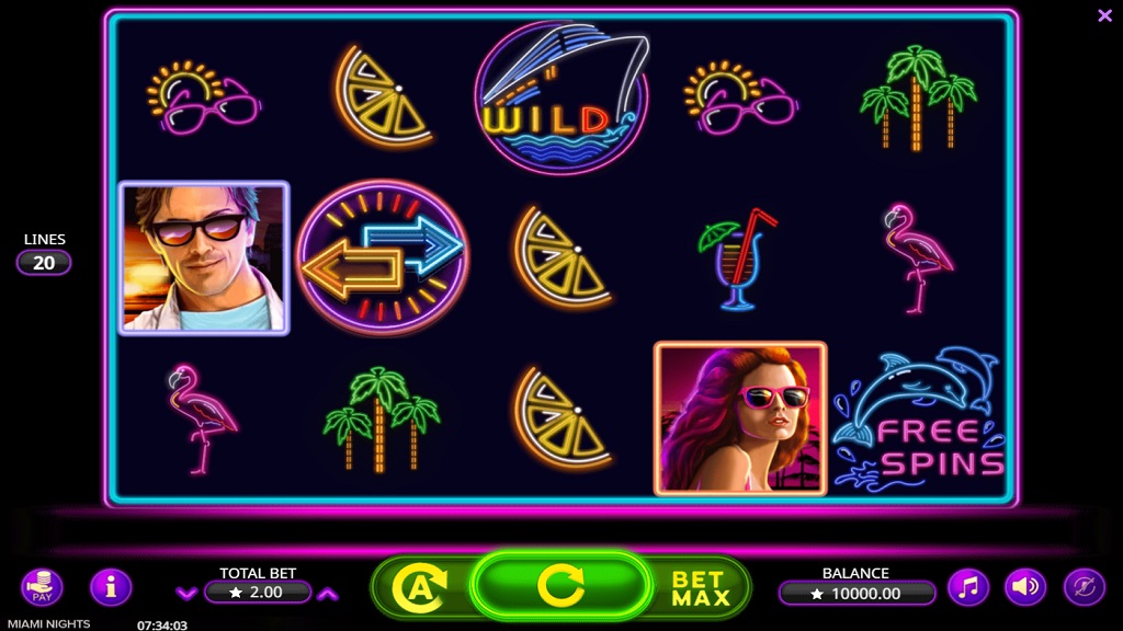 Screenshot of Miami Nights slot from Booming Games