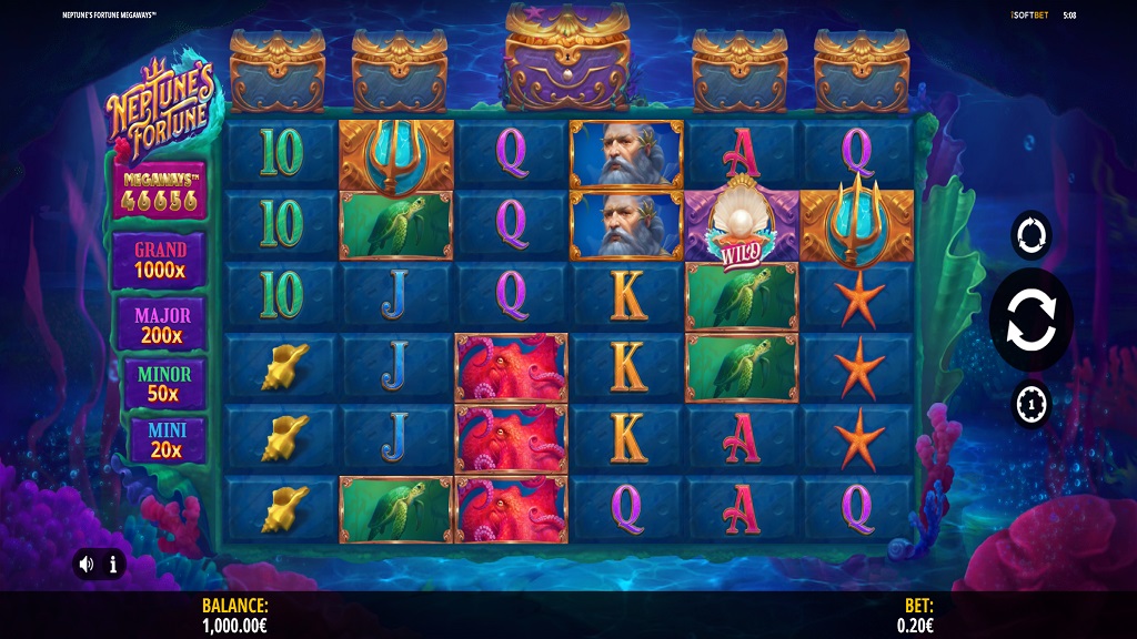 Screenshot of Neptune's Fortune Megaways slot from iSoftBet