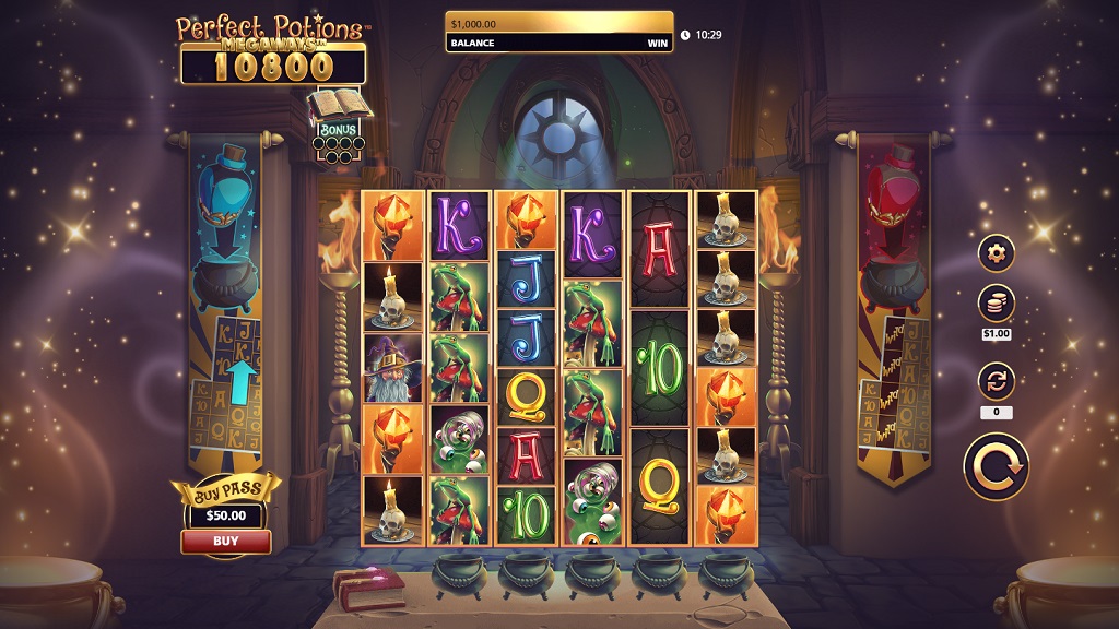 Screenshot of Perfect Potions Megaways slot from SG Gaming