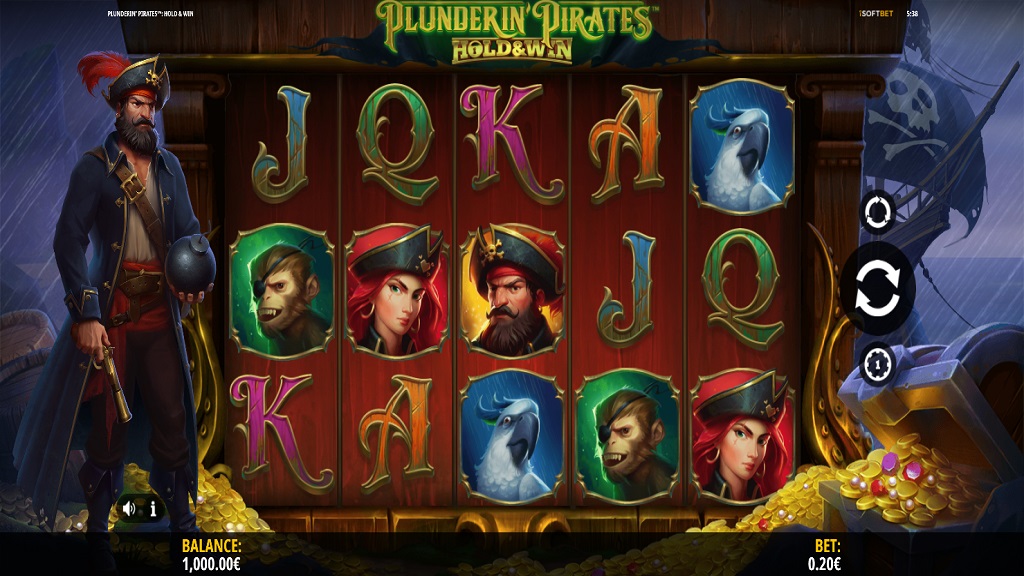 Screenshot of Plunderin Pirates Hold & Win slot from iSoftBet