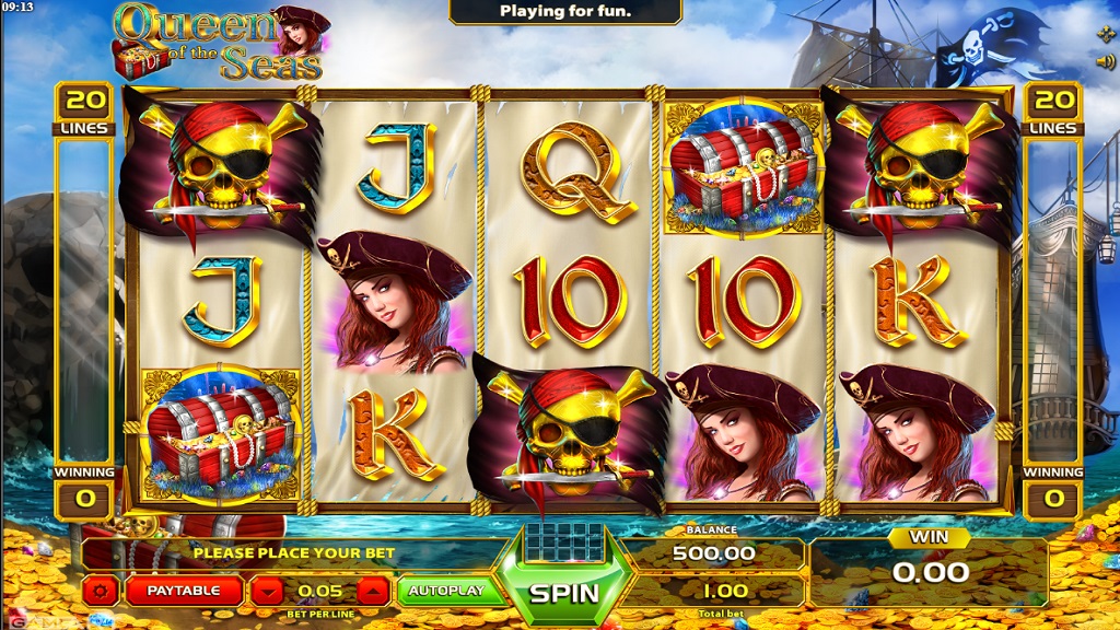 Screenshot of Queen of the Seas slot from GameArt