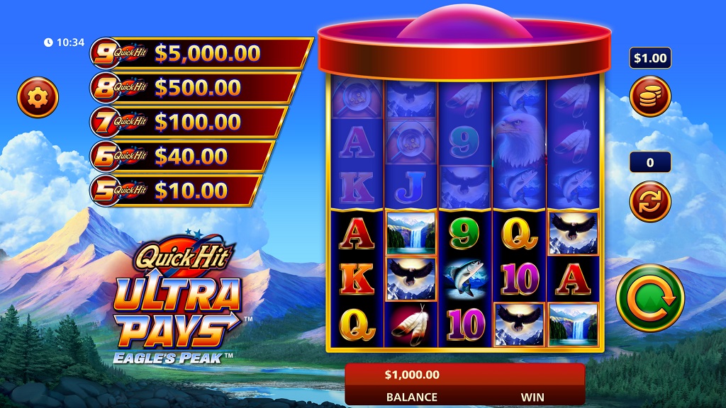 Screenshot of Quick Hit Ultra Pays Eagles Peak slot from SG Gaming