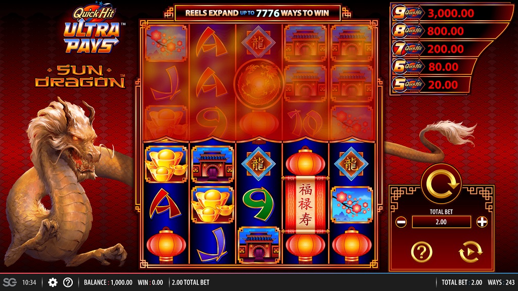 Screenshot of Quick Hit Ultra Pays Sun Dragon slot from SG Gaming