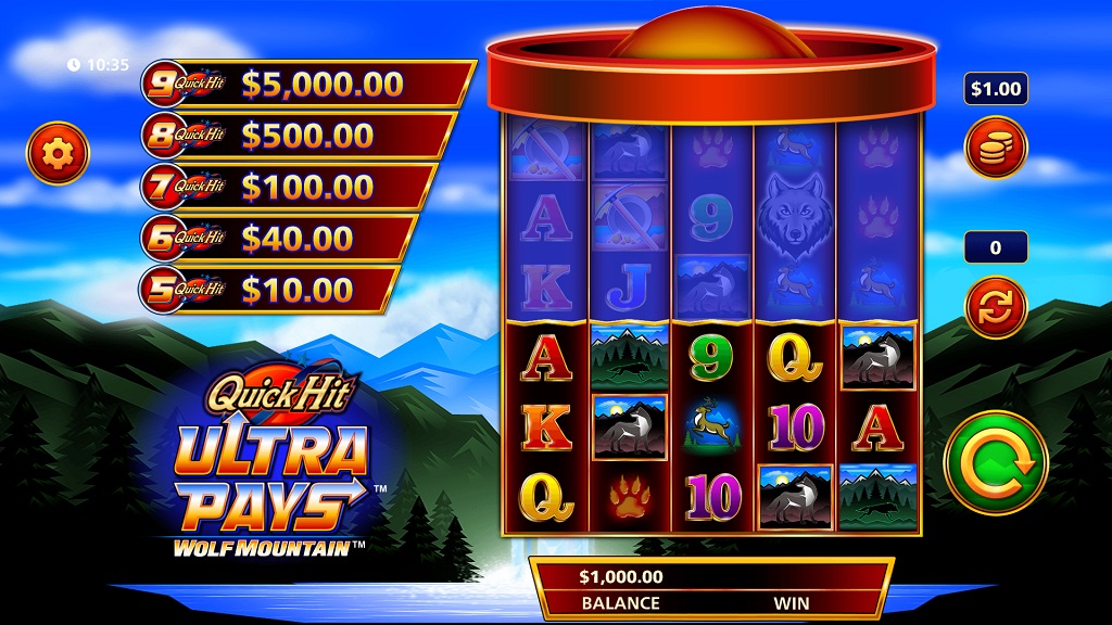 Screenshot of Quick Hit Wolf Mountain slot from SG Gaming