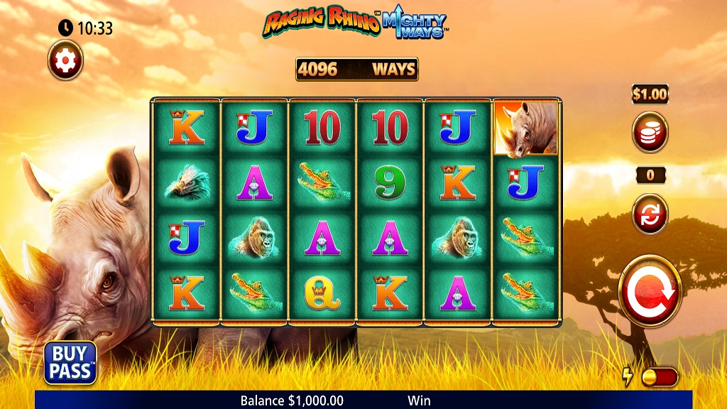 Screenshot of Raging Rhino Mightyways slot from SG Gaming
