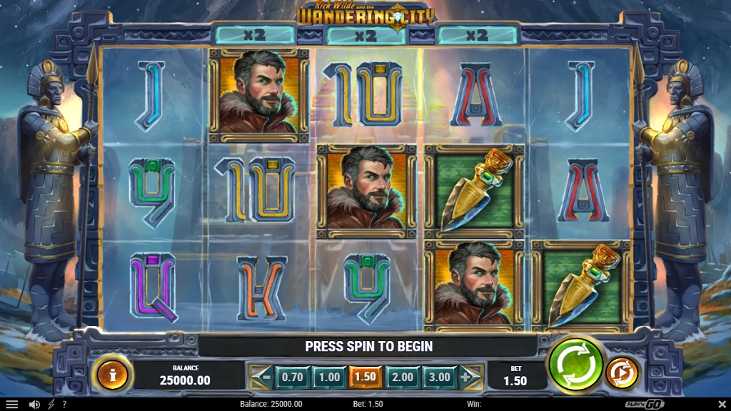 Screenshot of Rich Wilde and the Wandering City slot from Play’n Go