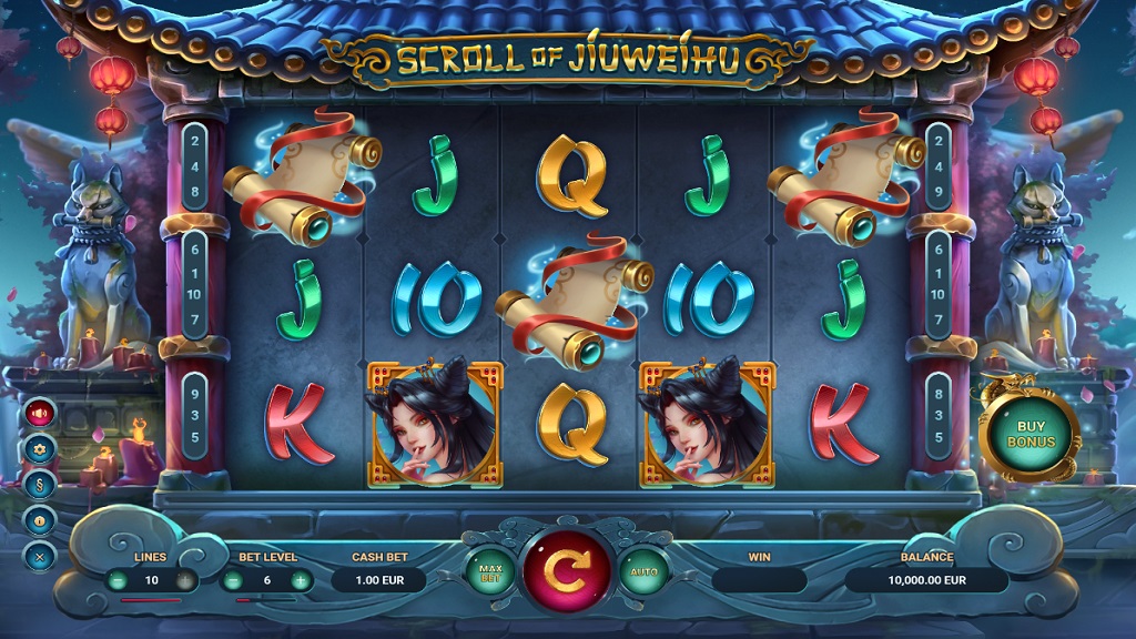 Screenshot of Scroll of Jiuweihu slot from TrueLab Games