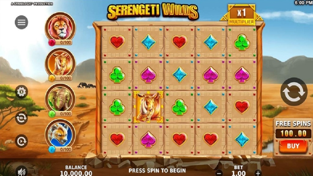 Screenshot of Serengeti Wilds slot from StakeLogic