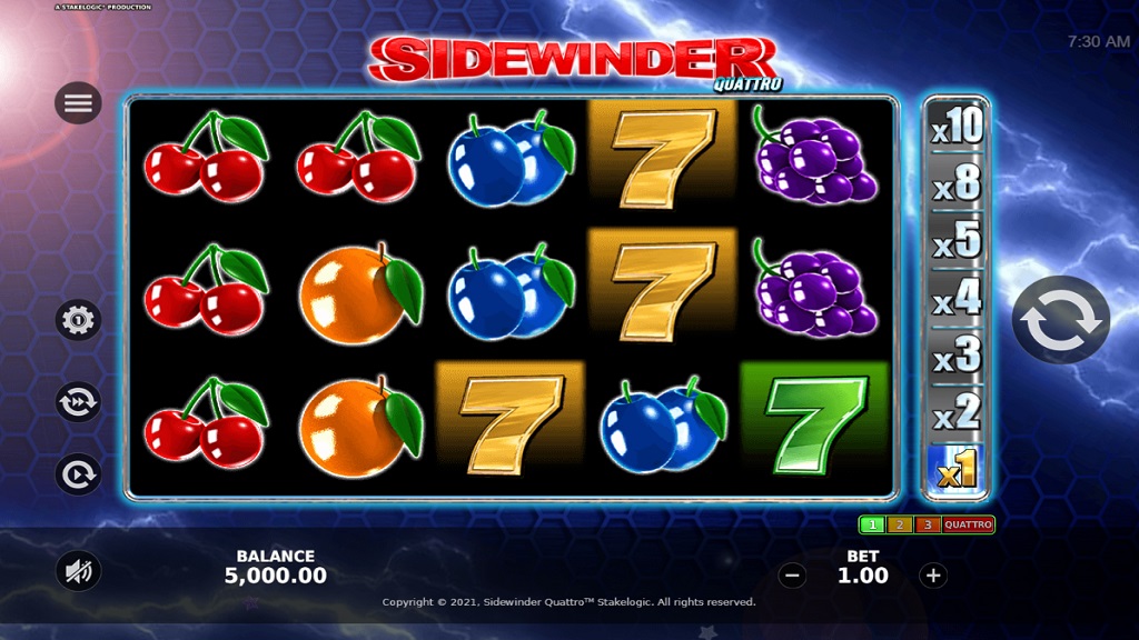 Screenshot of Sidewinder Quattro slot from StakeLogic