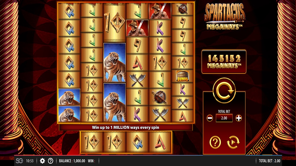 Screenshot of Spartacus Megaways slot from SG Gaming