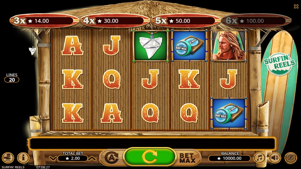 Screenshot of Surfin Reels slot from Booming Games