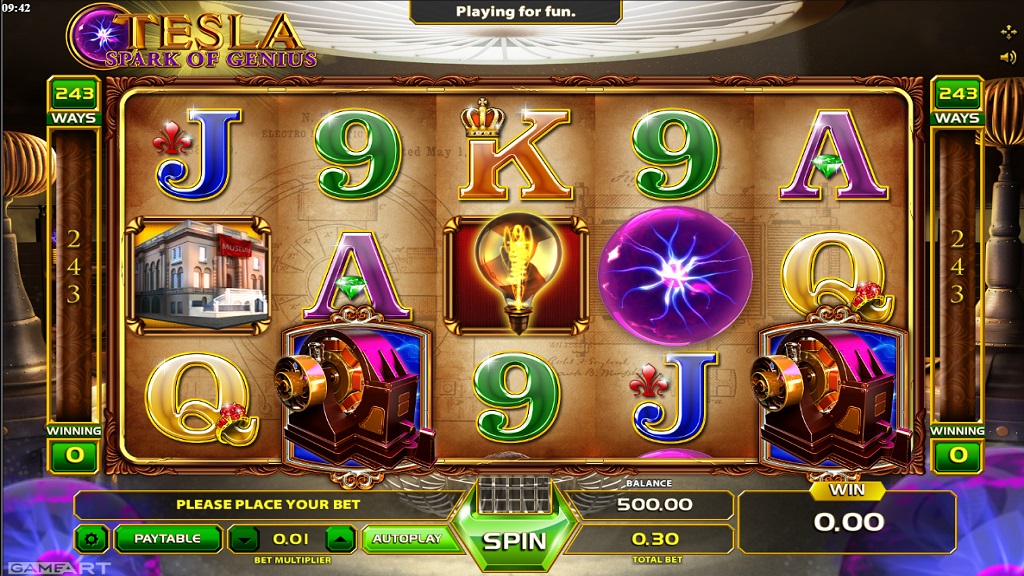 Screenshot of Tesla slot from GameArt