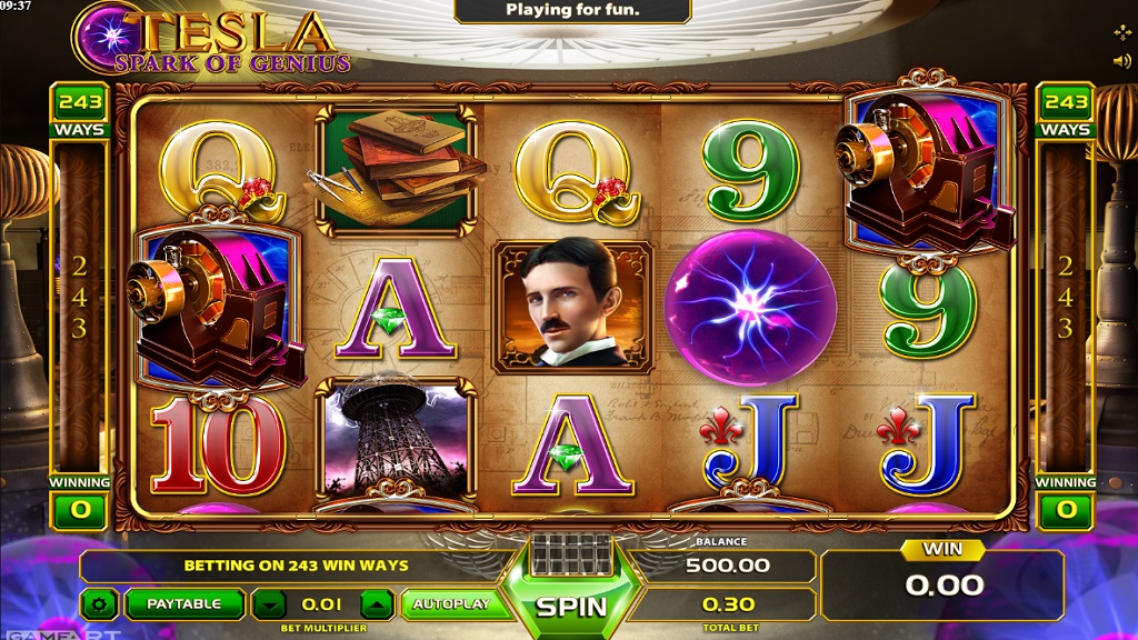 Screenshot of Tesla Spark of Genius slot from GameArt