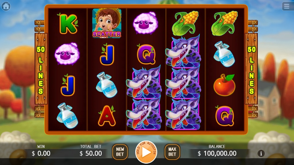 Screenshot of The Boy Who Cried Wolf slot from Ka Gaming