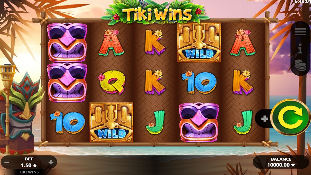 Screenshot of Tiki Wins slot from Booming Games