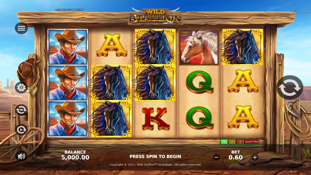 Screenshot of Wild Stallion Quatro slot from StakeLogic