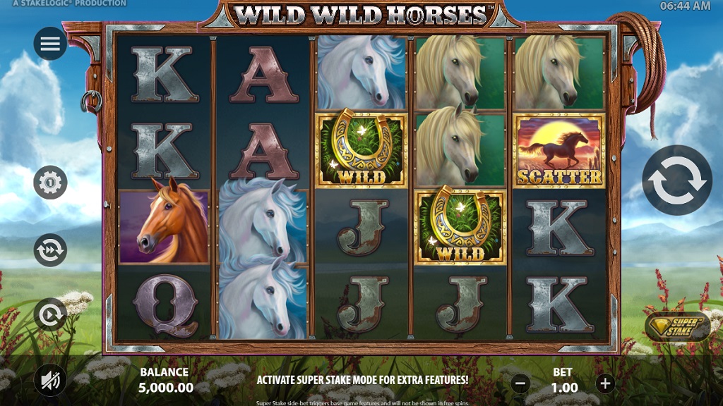 Screenshot of Wild Wild Horses slot from StakeLogic