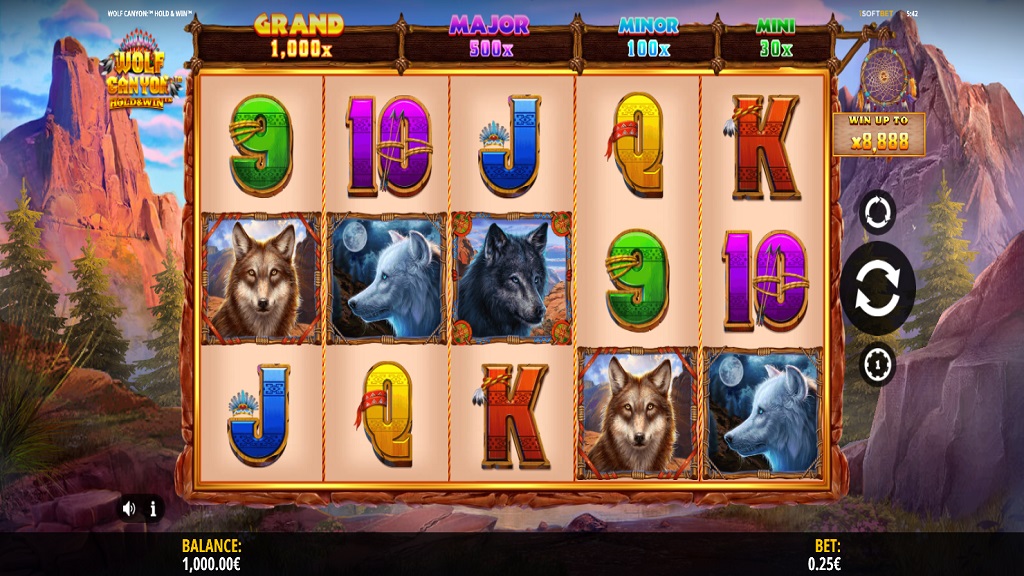 Screenshot of Wolf Canyon Hold and Win slot from iSoftBet
