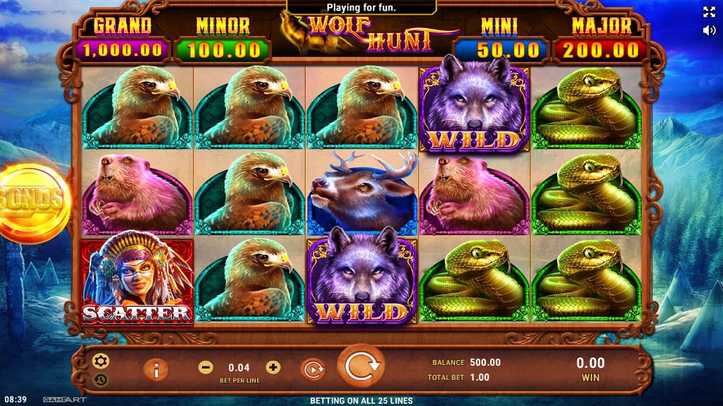 Screenshot of Wolf Hunt slot from GameArt