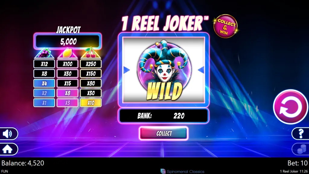 Screenshot of 1 Reel Joker slot from Spinomenal