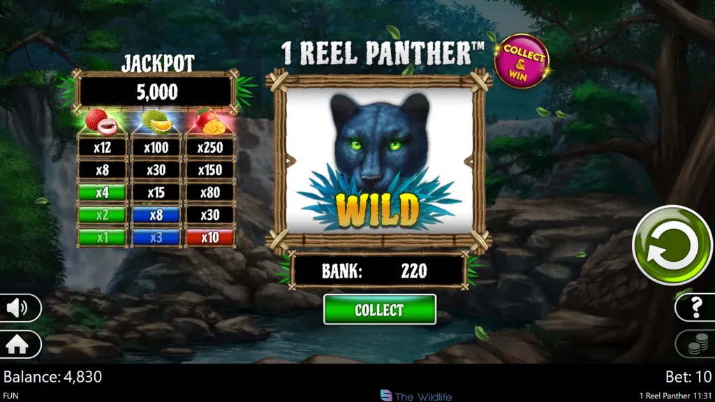 Screenshot of 1 Reel Panther slot from Spinomenal