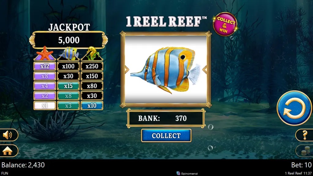 Screenshot of 1 Reel Reef slot from Spinomenal