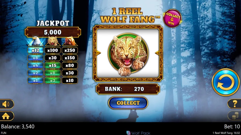Screenshot of 1 Reel Wolf Fang slot from Spinomenal