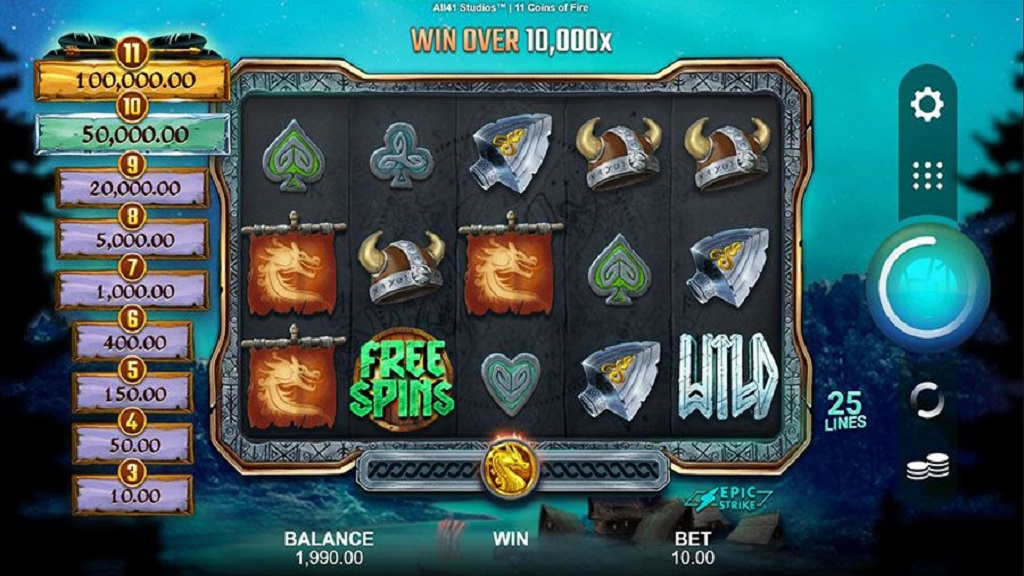 Screenshot of 11 Coins of Fire slot from Microgaming