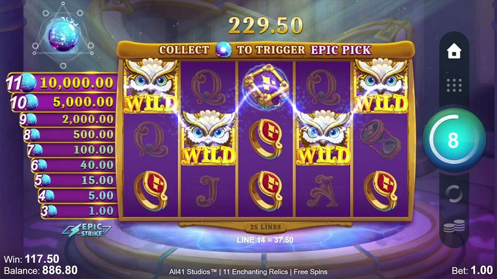 Screenshot of 11 Enchanting Relics slot from Microgaming