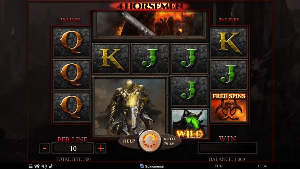 Screenshot of 4 Horseman slot from Spinomenal