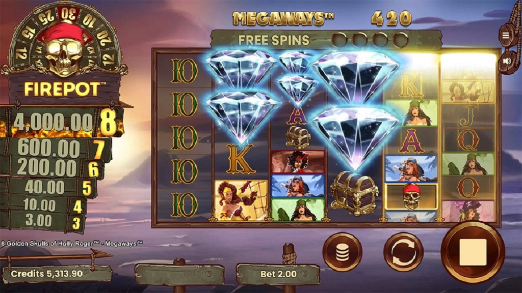 Screenshot of 8 Golden Skulls of Holly Roger slot from Microgaming