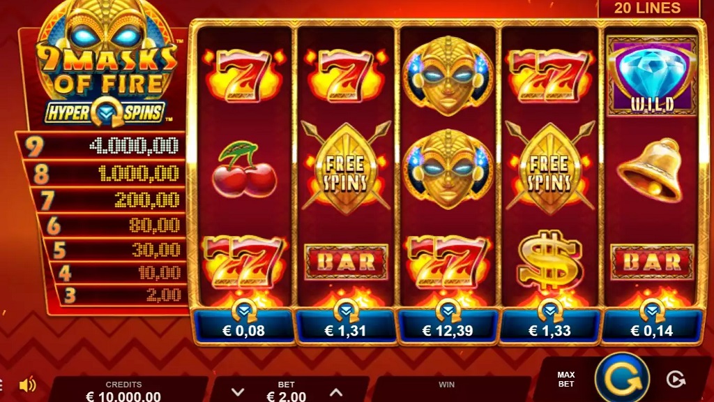 Screenshot of 9 Masks of Fire HyperSpins slot from Microgaming