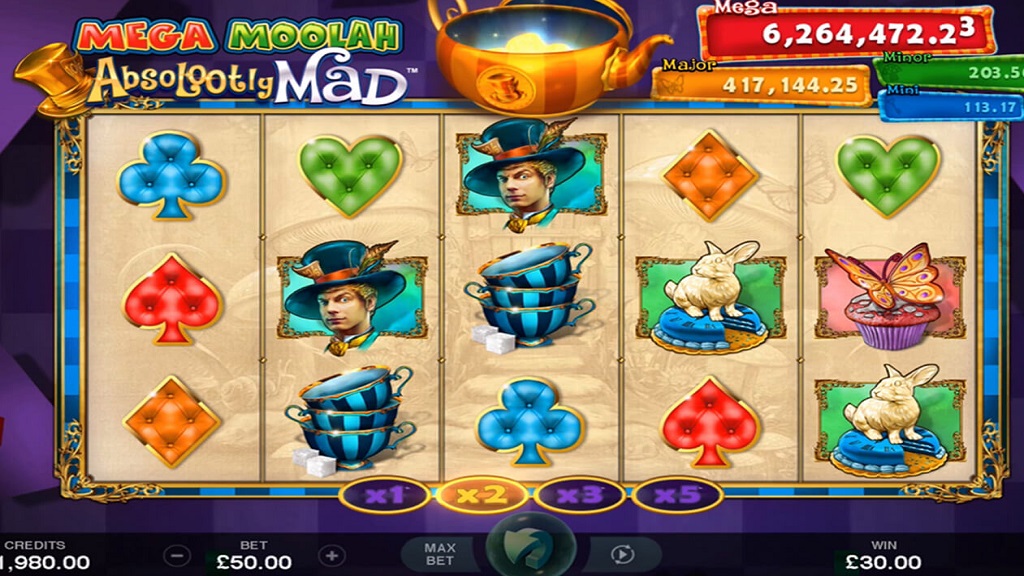 Screenshot of Absolootly Mad Mega Mooolah slot from Microgaming