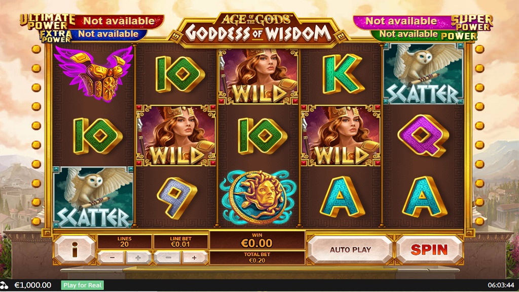 Screenshot of Age of the Gods Goddess of Wisdom slot from Playtech