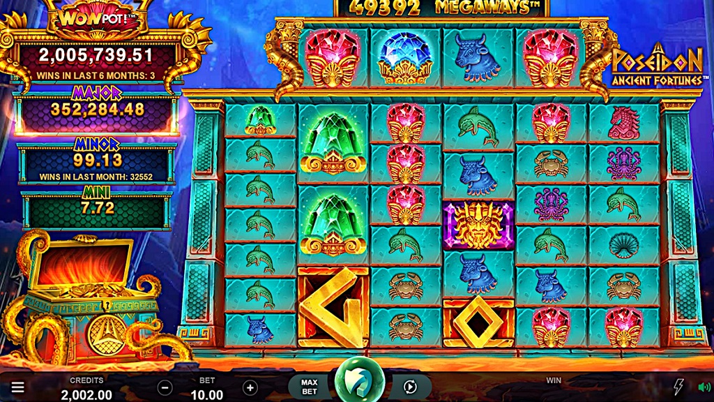 Screenshot of Ancient Fortunes Poseidon WowPot Megaways slot from Microgaming