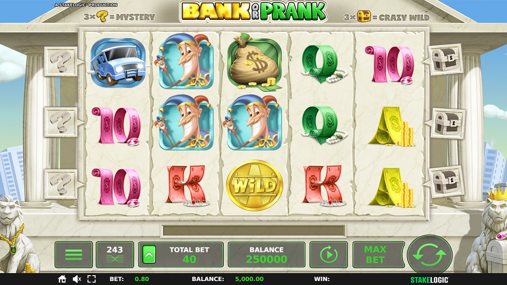 Screenshot of Bank or Prank slot from Stake Logic