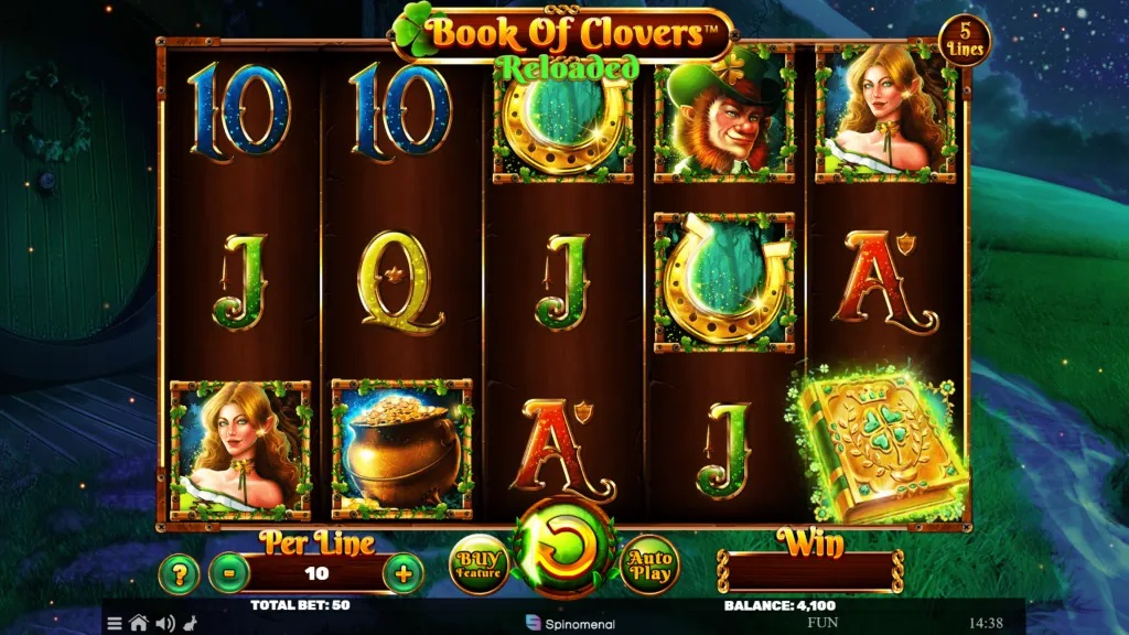 Screenshot of Book Of Clovers Reloaded slot from Spinomenal