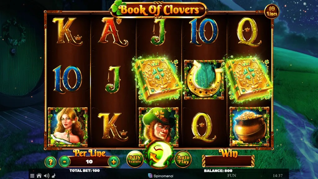 Screenshot of Book of Clovers slot from Spinomenal