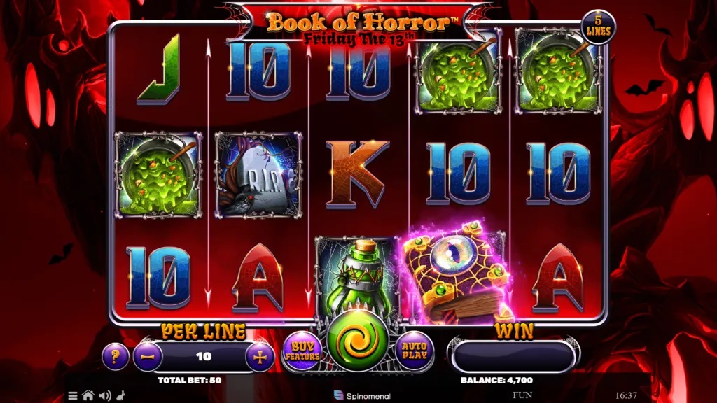 Screenshot of Book of Horror Friday The 13th slot from Spinomenal