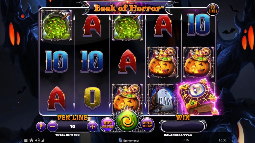 Screenshot of Book of Horror slot from Spinomenal