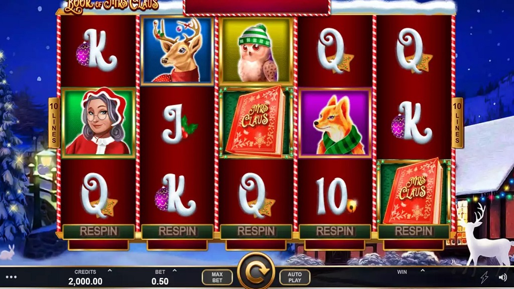 Screenshot of Book of Mrs Claus slot from Microgaming