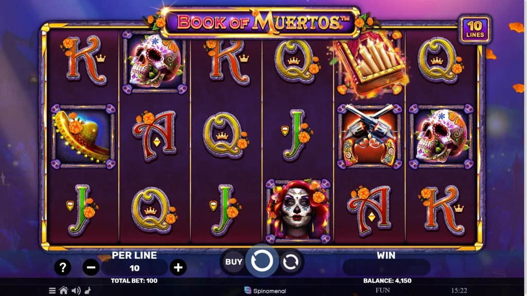 Screenshot of Book of Muertos slot from Spinomenal