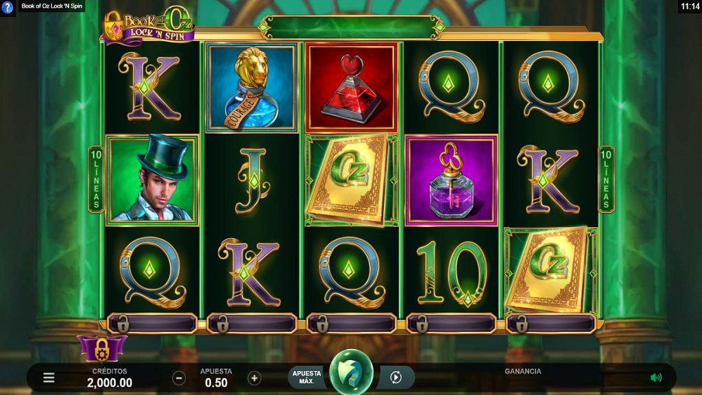 Screenshot of Book of Oz Lock 'N Spin slot from Microgaming